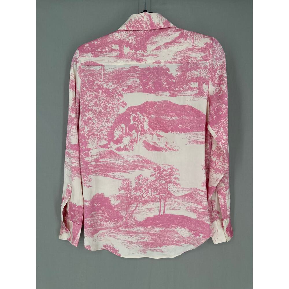 Cupcakes Cashmere Top Women XS Pink Floral Satin French Toile Cottagecore Button - Picture 3 of 7